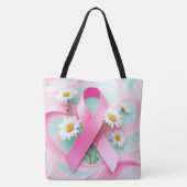Tote Bag Ruban rose et marguerites Sensibilisation au cance (Dos)