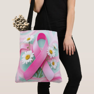 Tote Bag Ruban rose et marguerites Sensibilisation au cance