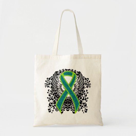Tote Bag Ruban vert turquoise et citron vert avec ailes (Devant)
