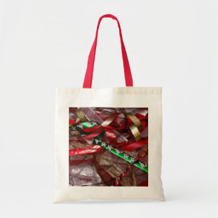 Tote Bag Rubans de Noël Rouge Vert et Or Vacances