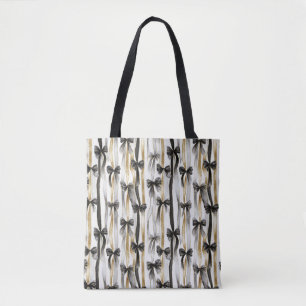 Tote Bag Rubans et noeuds dorés argentés noirs Noël