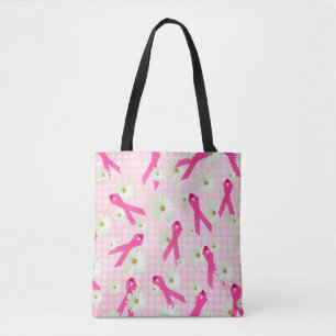 Tote Bag rubans roses et marguerites blanches