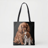 Tote Bag Ruby Cavalier Spaniel et son chiot Blenheim (Devant)