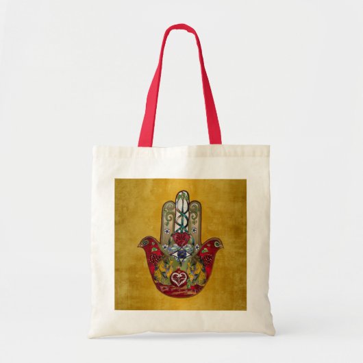 Tote Bag Ruby Pomegranate Heart Red Bird Hamsa (Devant)
