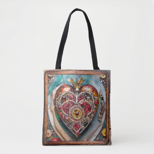 Tote Bag Ruby Pomegranate Heart Steampunk Series (Devant)