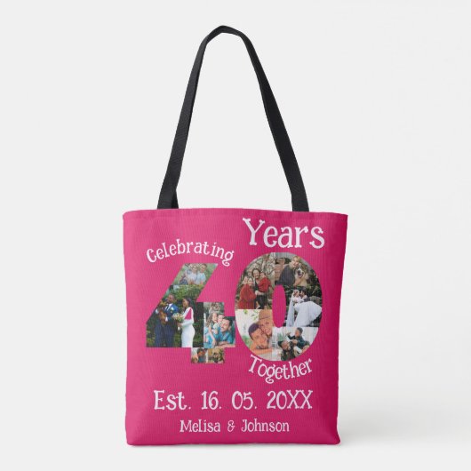 Tote Bag Ruby Red 40th Mariage Anniversary 11 Photo Collage (Dos)