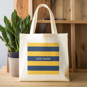 Tote Bag Rugby bleu marine et jaune Nom personnalisé