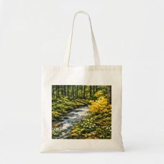Tote Bag Ruisseau forestier avec fleurs sauvages jaunes
