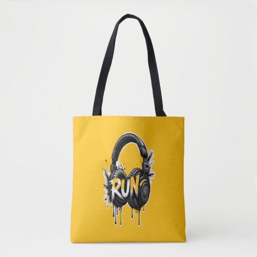 Tote Bag RUN Headphones Street Art Sticker (Devant)