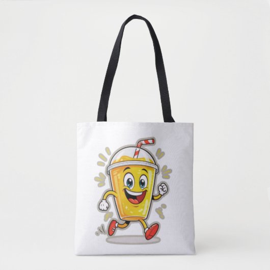 Tote Bag **Running Juice Cup Cartoon – Fun Street Drink Cha (Devant)