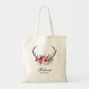 Tote Bag Russe Boho Floral Antlers Mariage Bridesmaid
