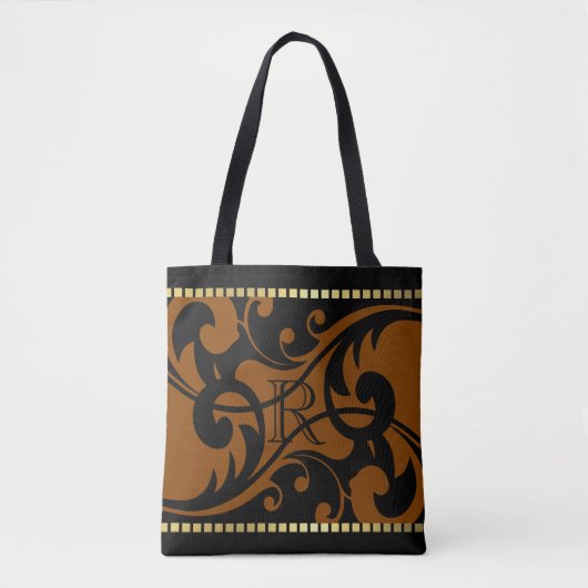 Tote Bag Rust Flourd Design Gold Bordure avec Monogramme (Devant)