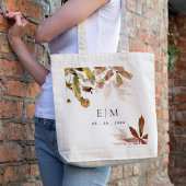Tote Bag Rust Orange Fall Tree Feuille Monogramme Mariage