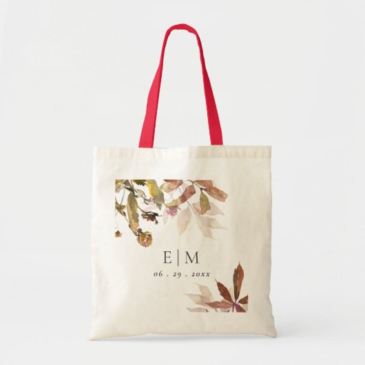 Tote Bag Rust Orange Fall Tree Feuille Monogramme Mariage (Devant)