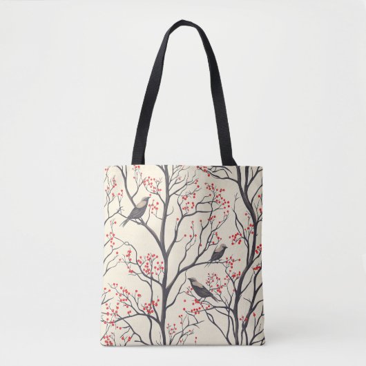 Tote Bag Rustic Bird et Poinsettia Motif de Noël (4) (Devant)