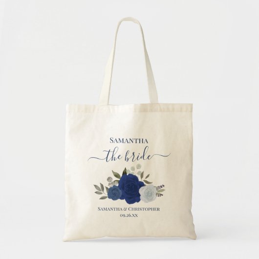 Tote Bag Rustic Blue Boho Roses Elegant Bride Wedding (Devant)