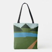Tote Bag Rustic Blue Lake Hills Green Artiste Crochet Impri (Dos)