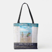 Tote Bag Rustic Blue White Beach Wood Photo Frame Name (Dos)
