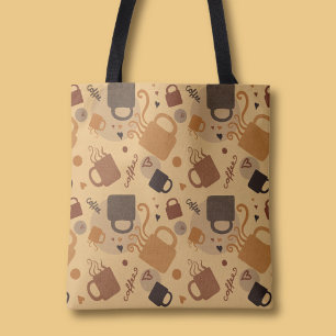 Tote Bag Rustic Coffee Love - Mug and Heart Motif