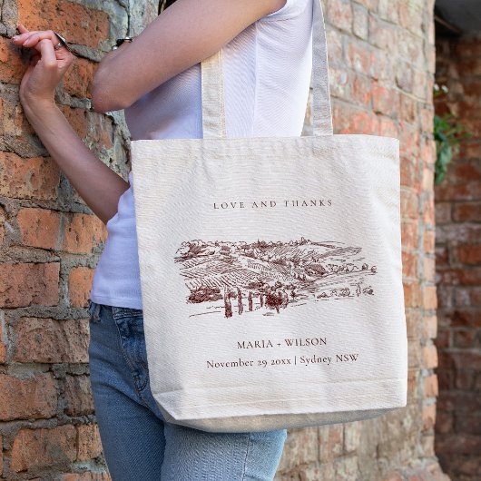 Tote Bag Rustic Rust Brown Winery Mariage de croquis de mon