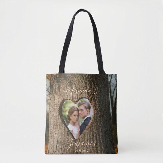 Tote Bag Rustic Tree Bark Coeur photo mariage fête cadeau (Devant)
