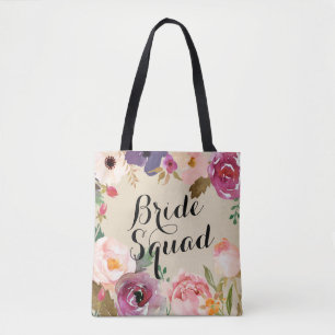 Tote Bag Rustique Boho Watercolor Flowers Bride Squad