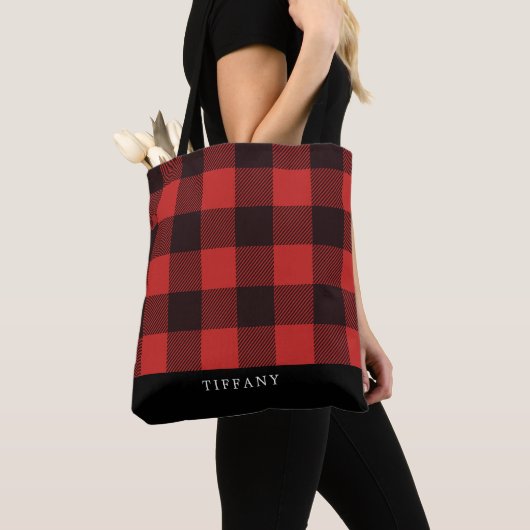 Tote Bag Rustique Country Flannel Monogramme Plaid Motif (De près)