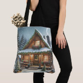 Tote Bag Rustique hiver/Noël cabine enneigé (De près)