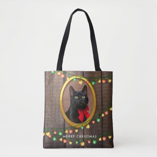 Tote Bag Rustique Mignonne Joyeux Feux de Noël Ajouter Votr (Devant)