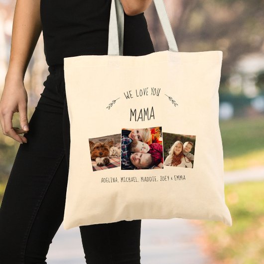 Tote Bag Rustique moderne NOUS VOUS AIMONS MAMA Photo Colla