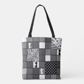 Tote Bag Rustique, Populaire, Noir et blanc, Patchwork, Sim (Dos)