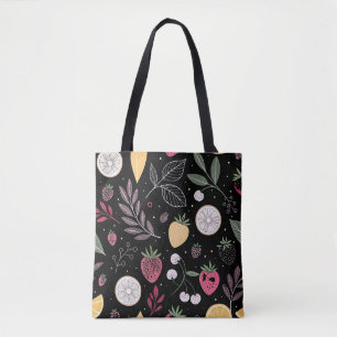 Tote Bag “Sac à main à motif floral et fruit noir”