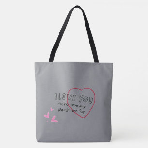 Tote Bag "Sac à main gris romantique 'Je t'aime cœur' Val