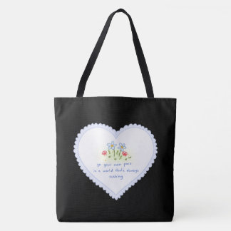 Tote Bag "Sac à main noir à motif floral Cœur blanc mignon 
