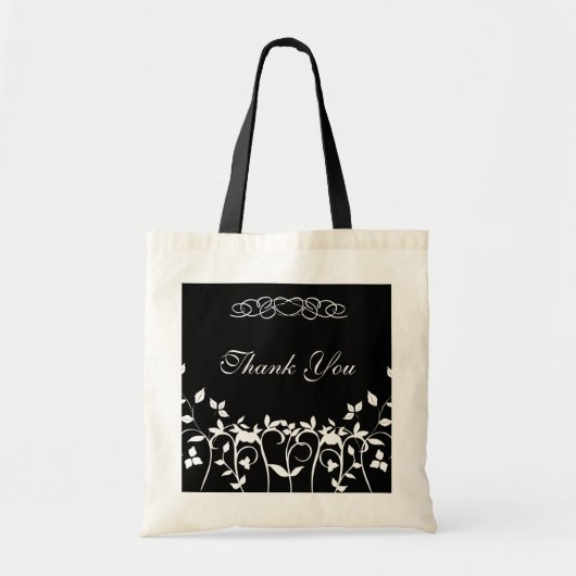 Tote Bag Sac-cadeau Merci Bridesmaid - Flore noire blanche (Devant)