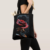 Tote Bag "Sac fourre-tout noir avec design rose rouge" (De près)