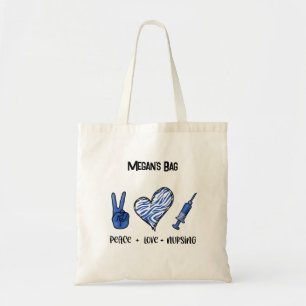Tote Bag Sac-paix, amour et soins infirmiers personnalisés