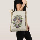 Tote Bag Sacré-Coeur Jésus Fleur de religion catholique (De près)