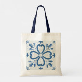 Tote Bag Sacré de Noël et pétales de fleurs carreaux bleus (Dos)