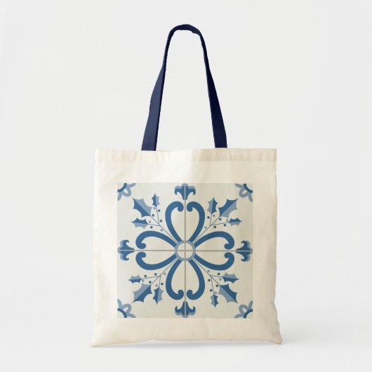 Tote Bag Sacré de Noël et pétales de fleurs carreaux bleus (Devant)