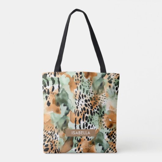 Tote Bag Safari Animaux's Fur Prints Motif Vert & Brown (Dos)