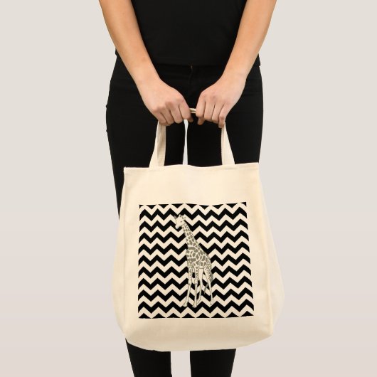 Tote Bag Safari noir Chevron avec Giraffe d'Art pop (Devant (produit))