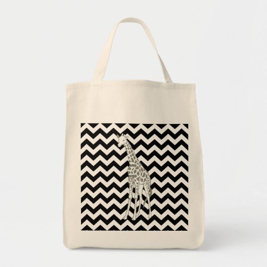 Tote Bag Safari noir Chevron avec Giraffe d'Art pop (Devant)