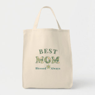 Tote Bag Sage Élégant Fleurs Vertes Meilleure Maman Toujour
