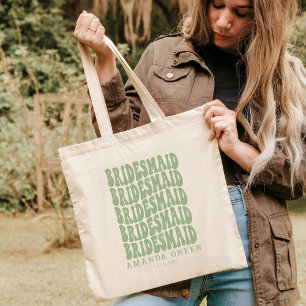 Tote Bag Sage Green Boho Retro Bachelorette personnalisée