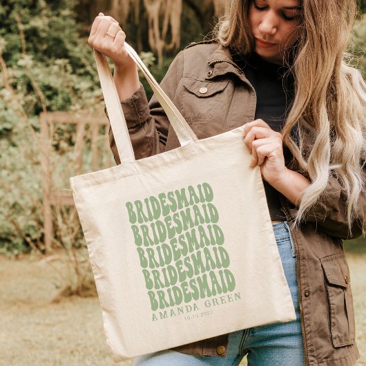 Tote Bag Sage Green Boho Retro Bachelorette personnalisée