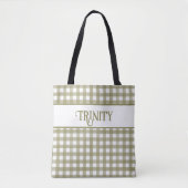 Tote Bag Sage Green En vichy Plaid Personnalisé (Devant)