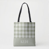 Tote Bag Sage Green Gingham Buffalo Check Linen Texture  (Devant)