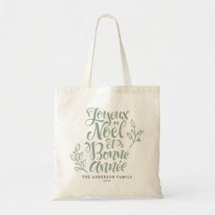 Tote Bag Sage Green Joyeux Noël et Bonne Année Script