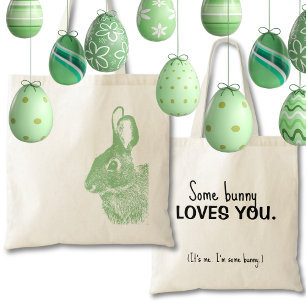 Tote Bag Sage Green Minimal Bunny à double face Pâques